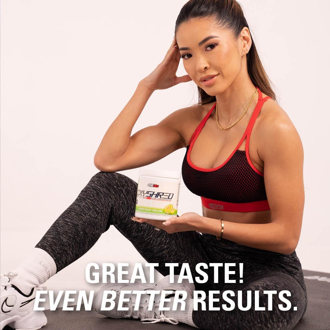 EHP Labs OxyShred Non Stimulant Pre Workout Powder - Honeydew Melon Flavor, 60 Servings, Caffeine Free & L Glutamine for Men & Women