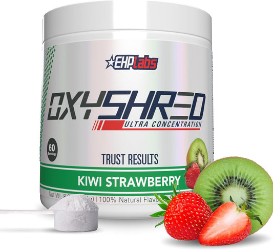 EHP Labs OxyShred Pre Workout Powder - Energizing Kiwi Strawberry Drink with L Glutamine & Acetyl L Carnitine - 60 Servings