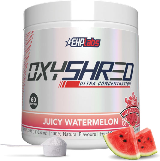 EHP Labs OxyShred Pre Workout Powder - Energy Boost Drink with L Glutamine & Acetyl L Carnitine, Juicy Watermelon Flavor, 60 Servings