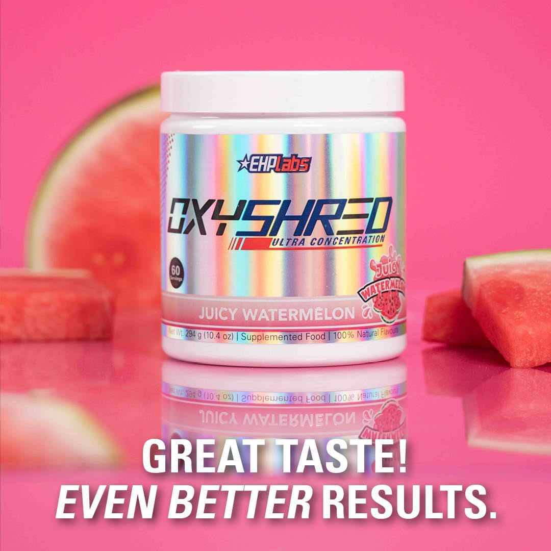 EHP Labs OxyShred Pre Workout Powder - Energy Boost Drink with L Glutamine & Acetyl L Carnitine, Juicy Watermelon Flavor, 60 Servings