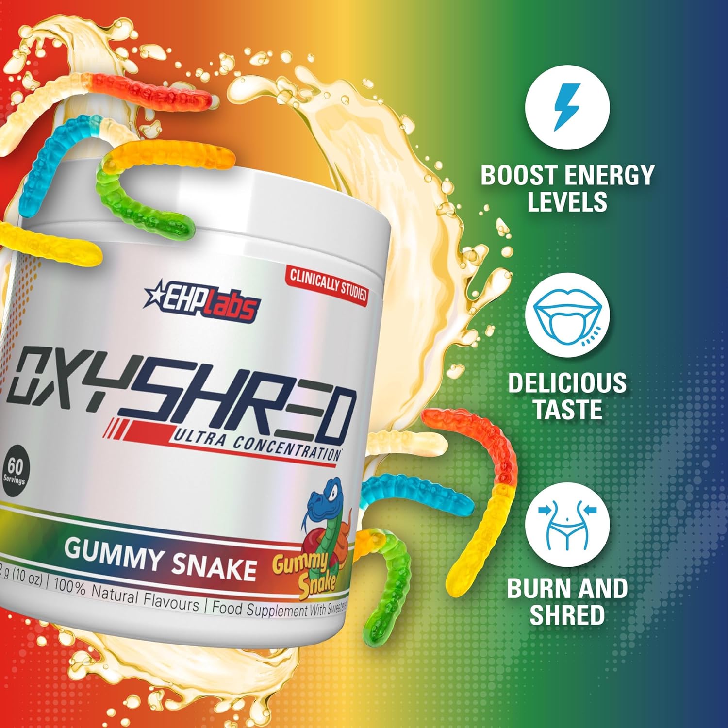 EHP Labs OxyShred Pre Workout Powder - Gummy Snake Flavor, 60 Servings, Energy Boost with L Glutamine & Acetyl L Carnitine