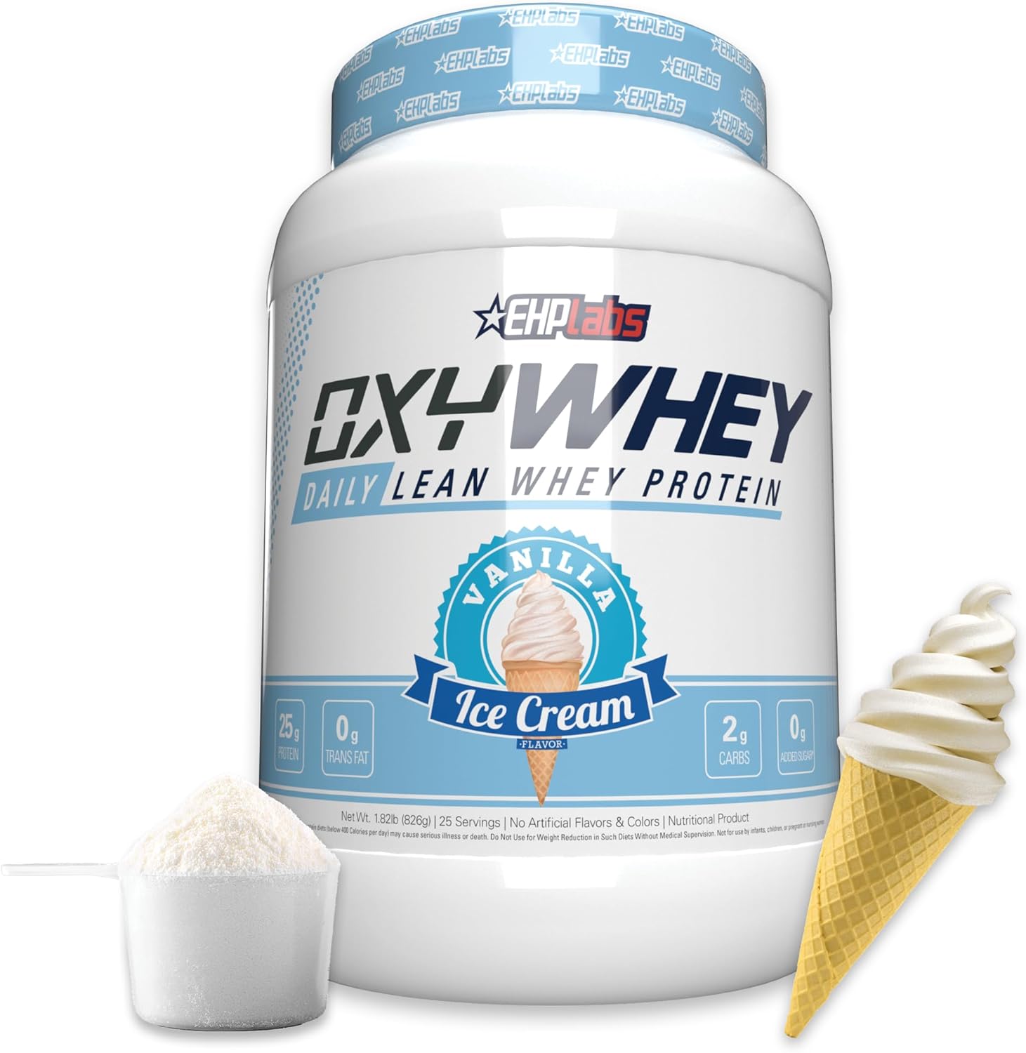 EHP Labs OxyWhey Vanilla Ice Cream Whey Protein Isolate Powder - 25 Servings, Sugar-Free Meal Replacement Shake with 25g of Protein