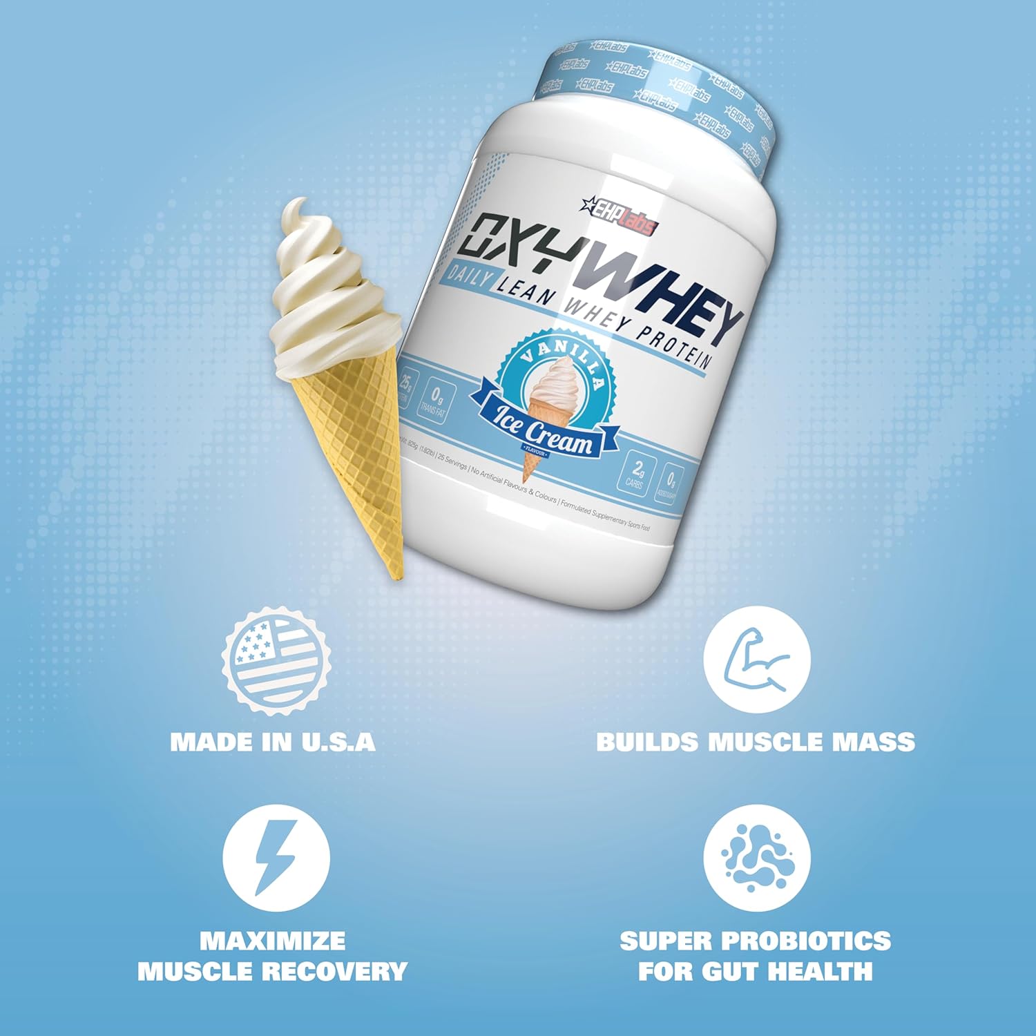 EHP Labs OxyWhey Vanilla Ice Cream Whey Protein Isolate Powder - 25 Servings, Sugar-Free Meal Replacement Shake with 25g of Protein