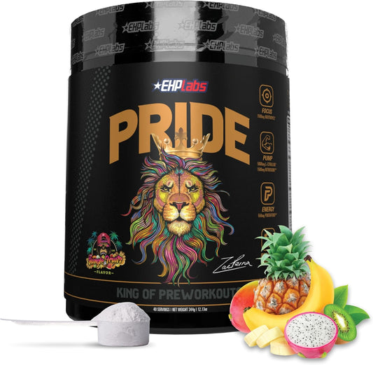 EHP Labs Pride Pre Workout Powder Energy Supplement - Jungle Fruits Flavor - Sugar-Free Preworkout with BCAA and 280mg Caffeine - 40 Servings for Men and Women