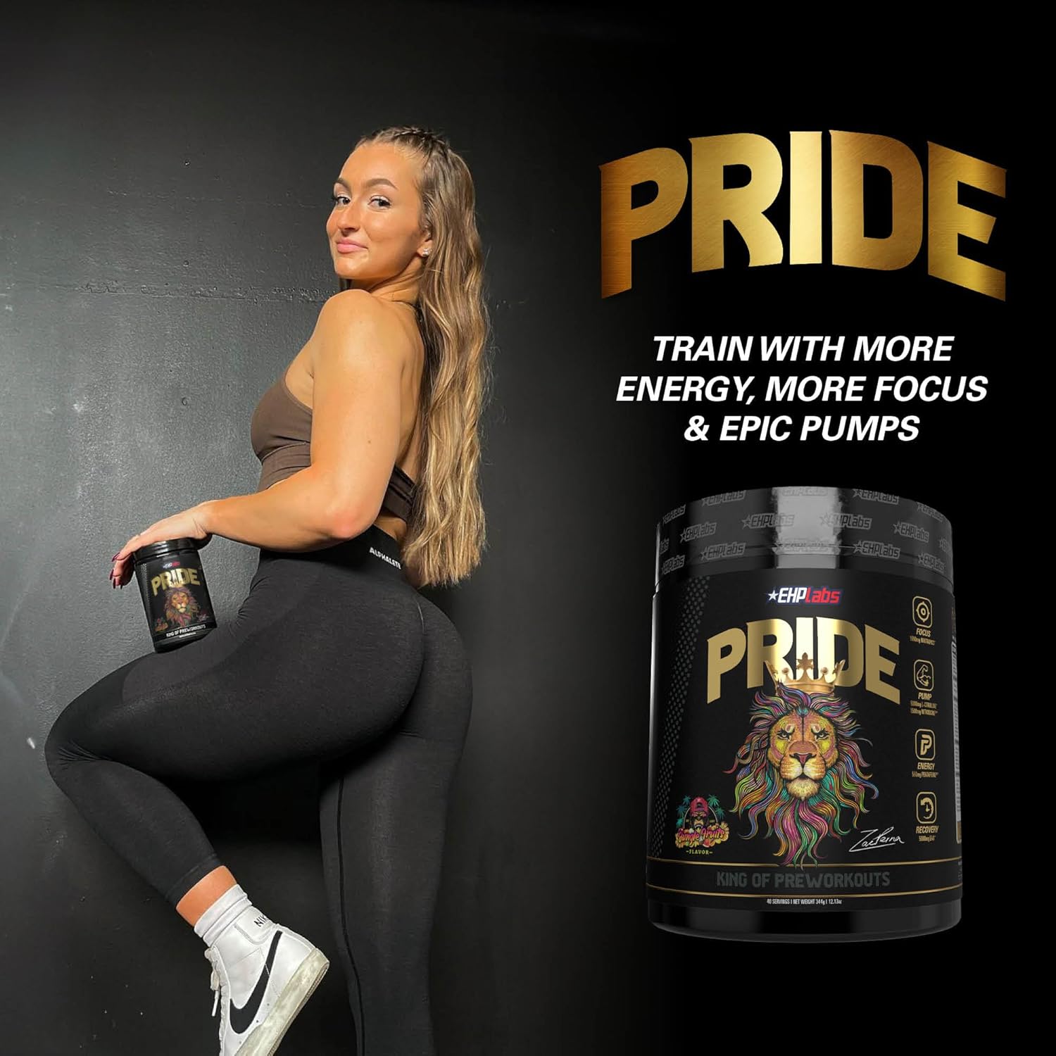 EHP Labs Pride Pre Workout Powder Energy Supplement - Jungle Fruits Flavor - Sugar-Free Preworkout with BCAA and 280mg Caffeine - 40 Servings for Men and Women