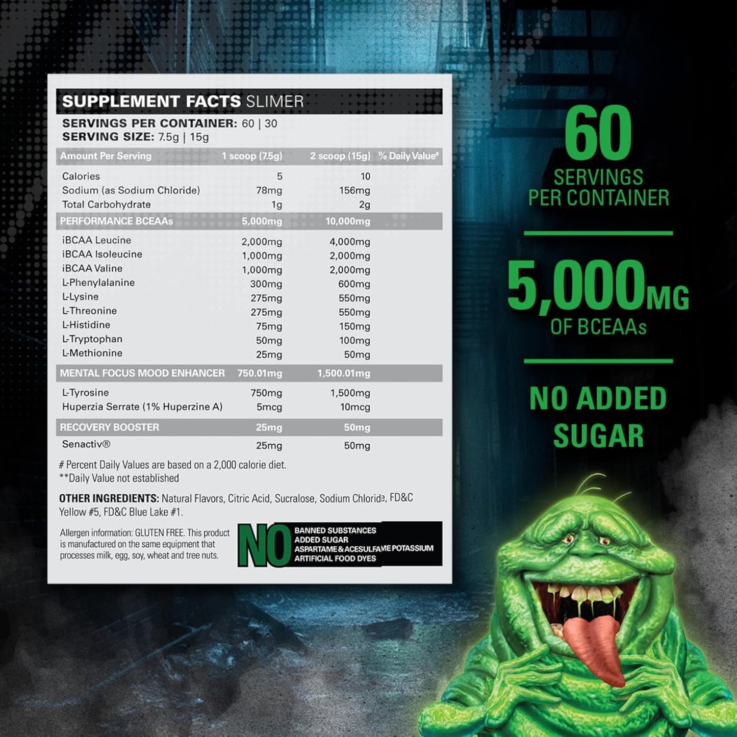 EHP Labs x Ghostbusters Beyond BCAA Powder - Sugar Free Amino Acids Supplement for Muscle Recovery - 60 Servings, Slimer Lime Flavor