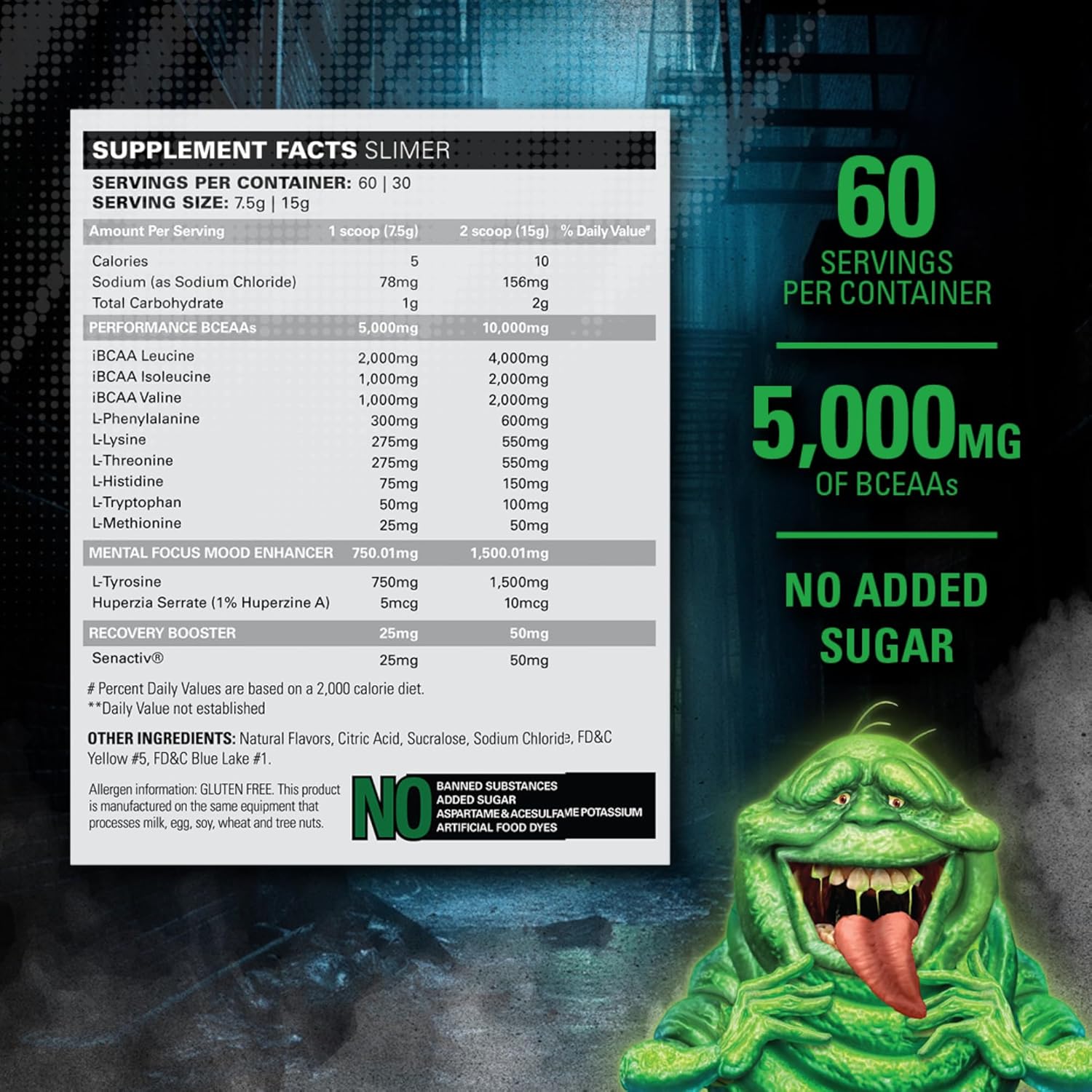 EHP Labs x Ghostbusters Beyond BCAA Powder - Sugar Free Amino Acids Supplement for Muscle Recovery - 60 Servings, Slimer Lime Flavor