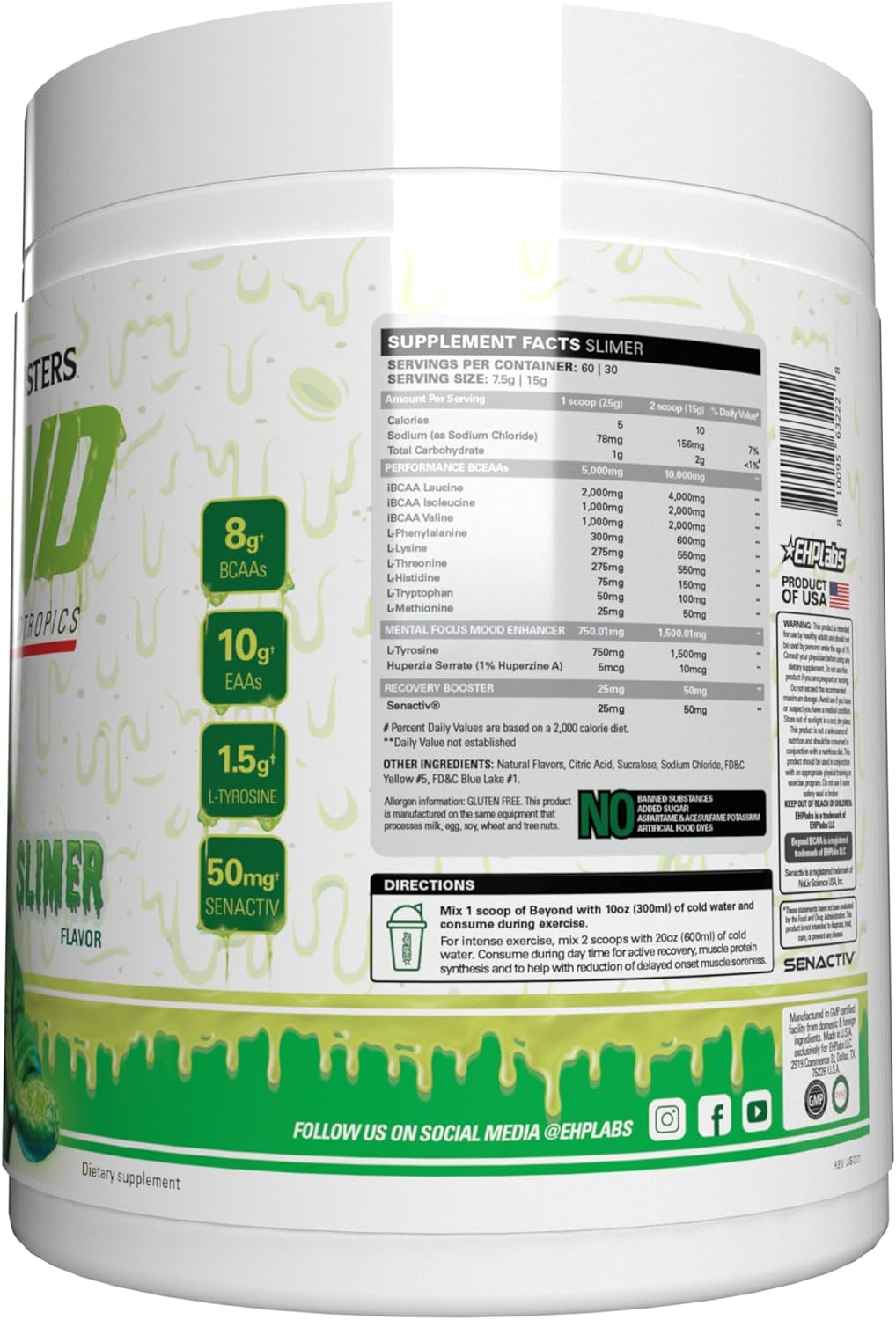 EHP Labs x Ghostbusters Beyond BCAA Powder - Sugar Free Amino Acids Supplement for Muscle Recovery - 60 Servings, Slimer Lime Flavor