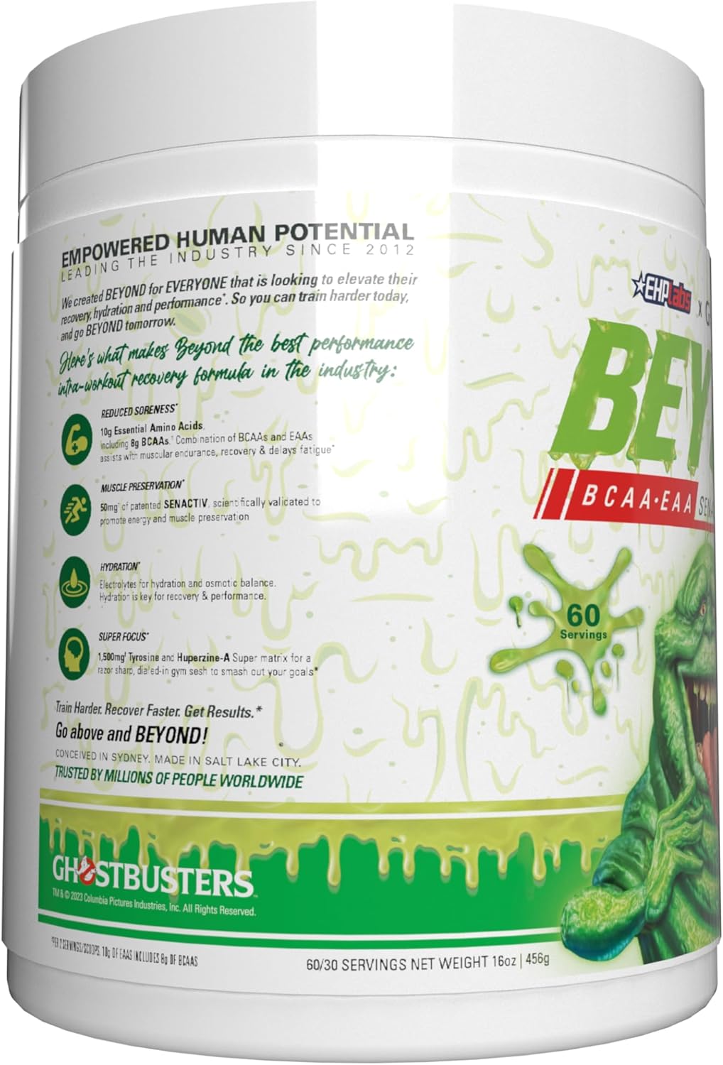 EHP Labs x Ghostbusters Beyond BCAA Powder - Sugar Free Amino Acids Supplement for Muscle Recovery - 60 Servings, Slimer Lime Flavor