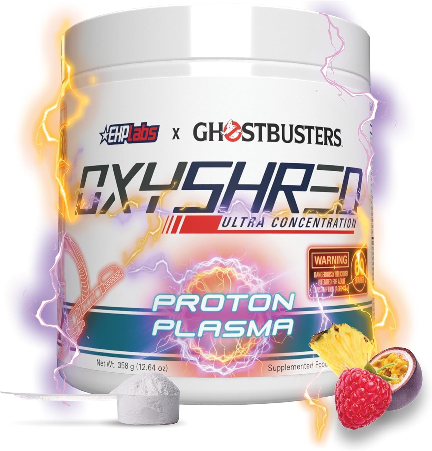 EHP Labs x Ghostbusters OxyShred Pre Workout Powder with Acetyl L Carnitine - Energy Boost Drink for Shredding, Proton Plasma, 60 Servings