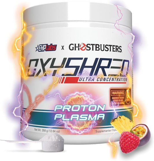 EHP Labs x Ghostbusters OxyShred Pre Workout Powder with Acetyl L Carnitine - Energy Boost Drink for Shredding, Proton Plasma, 60 Servings