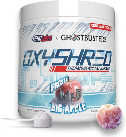 EHP Labs x Ghostbusters OxyShred Pre Workout Powder Supplement - Frosty Big Apple Flavor with Acetyl L Carnitine for Energy Boost - 60 Servings