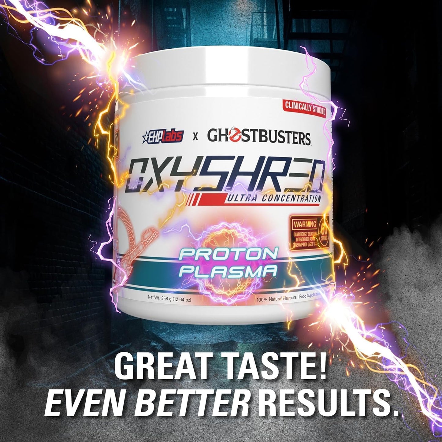 EHP Labs x Ghostbusters OxyShred Pre Workout Powder with Acetyl L Carnitine - Energy Boost Drink for Shredding, Proton Plasma, 60 Servings