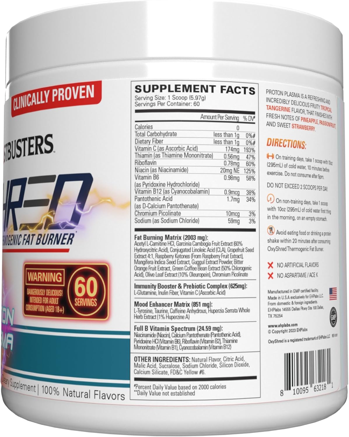 EHP Labs x Ghostbusters OxyShred Pre Workout Powder with Acetyl L Carnitine - Energy Boost Drink for Shredding, Proton Plasma, 60 Servings