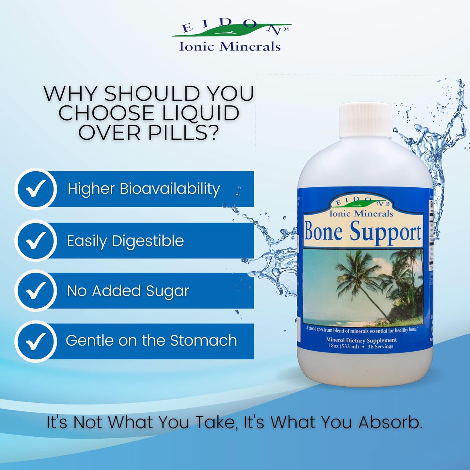Eidon Ionic Minerals Bone Support Liquid Supplement - Bioavailable Trace Mineral Drops for Bone Health, Calcium, Magnesium, Zinc, Manganese, Silica, Sulfur, Boron - 18 oz