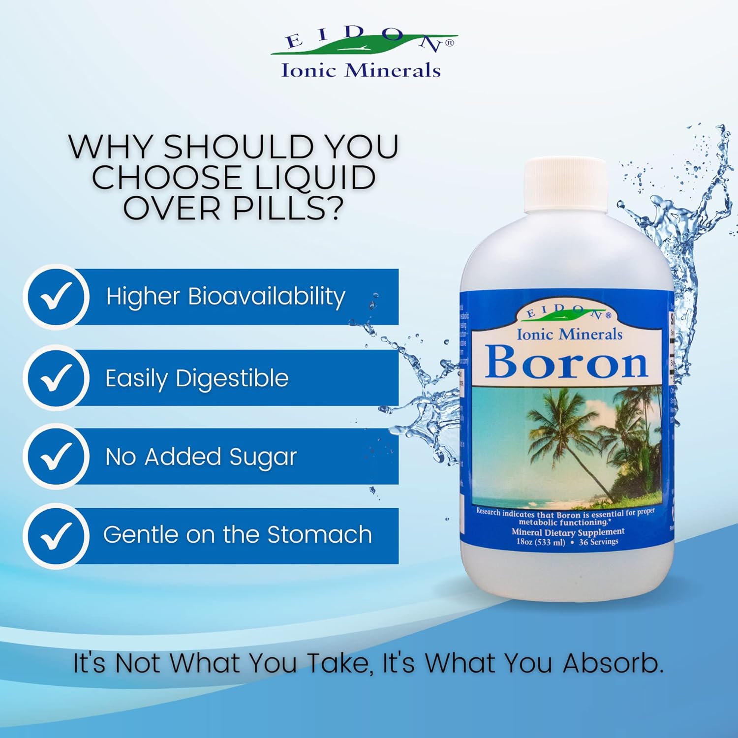 Eidon Ionic Minerals Liquid Boron Drops - 18 oz, Supports Brain and Bone Health, Bioavailable Supplement without Preservatives