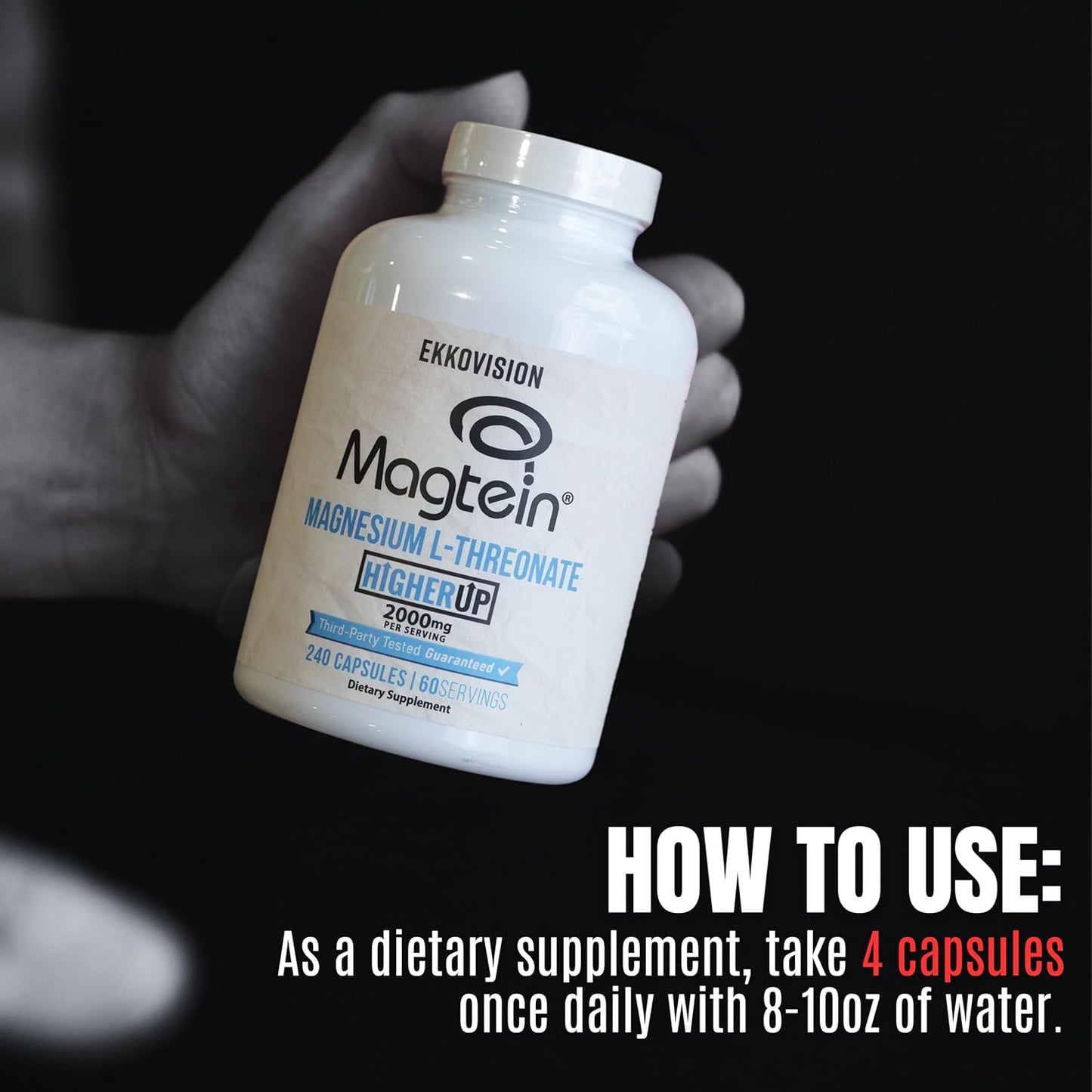 Ekkovision Ekko x Higher Up Magtein Magnesium L-Threonate for Memory & Cognitive Function, 2000 MG, 120 Capsules