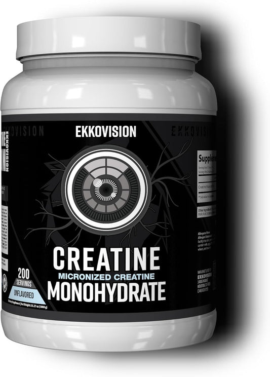 Ekkovision Micronized Creatine Monohydrate Powder - Unflavored Pre & Post Workout Supplement for Energy Support - 200 Servings