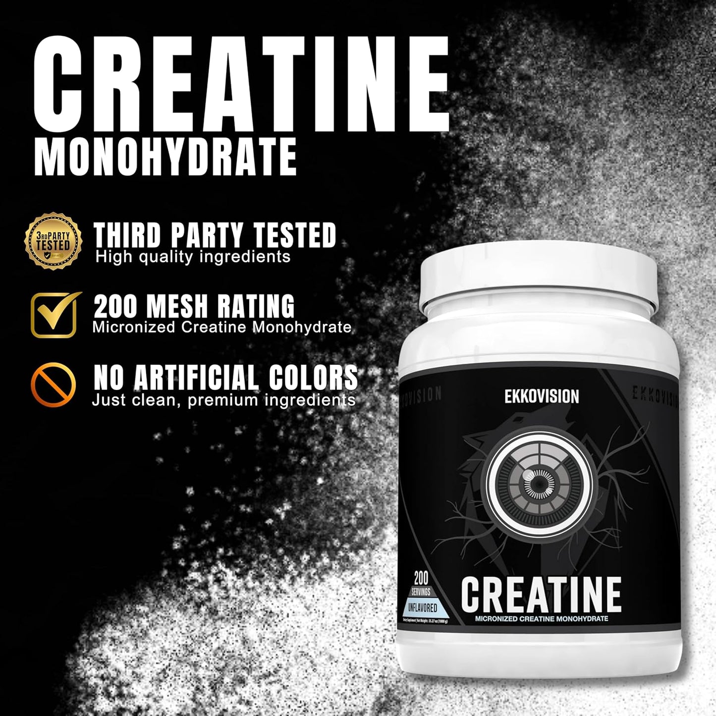 Ekkovision Micronized Creatine Monohydrate Powder - Unflavored Pre & Post Workout Supplement for Energy Support - 200 Servings