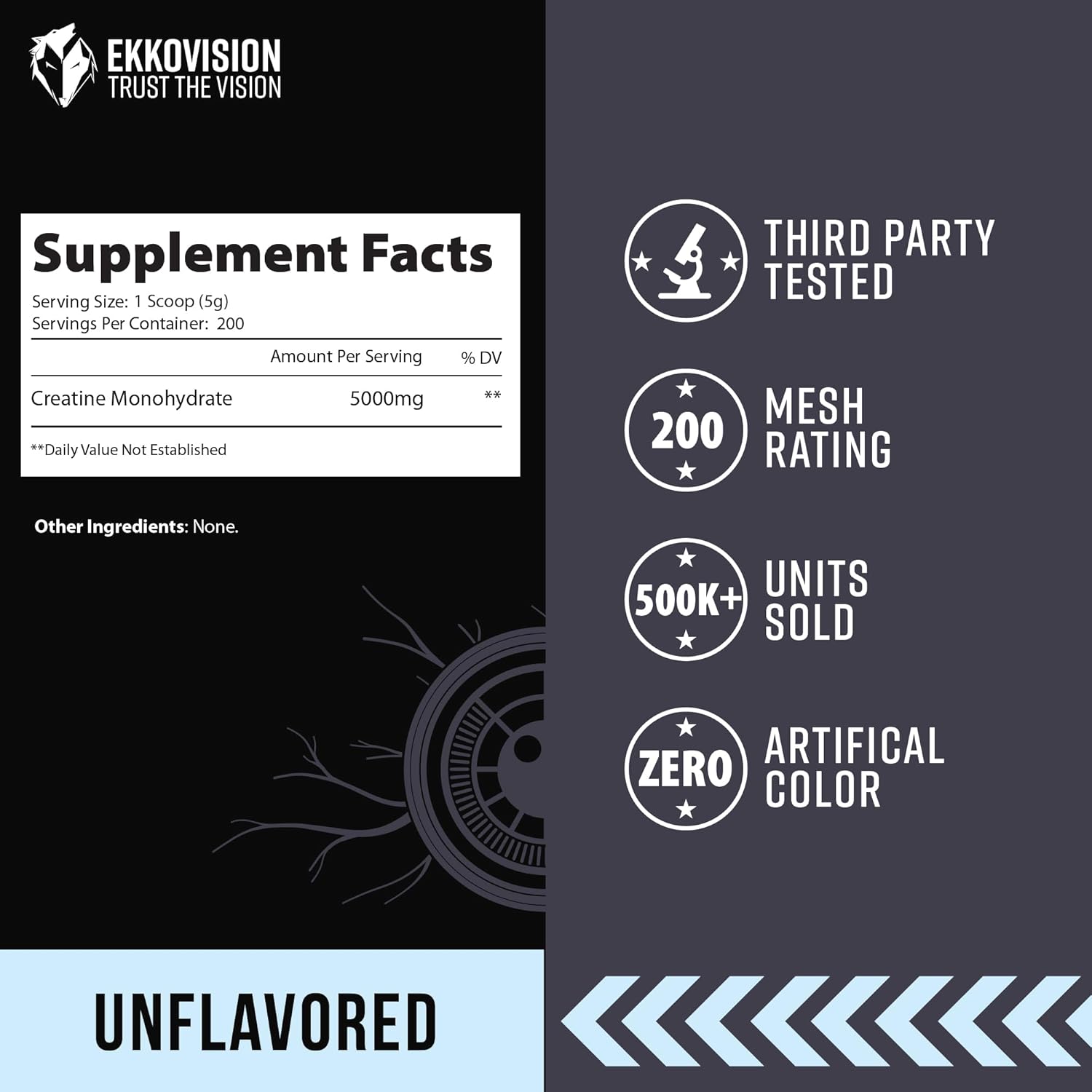 Ekkovision Micronized Creatine Monohydrate Powder - Unflavored Pre & Post Workout Supplement for Energy Support - 200 Servings