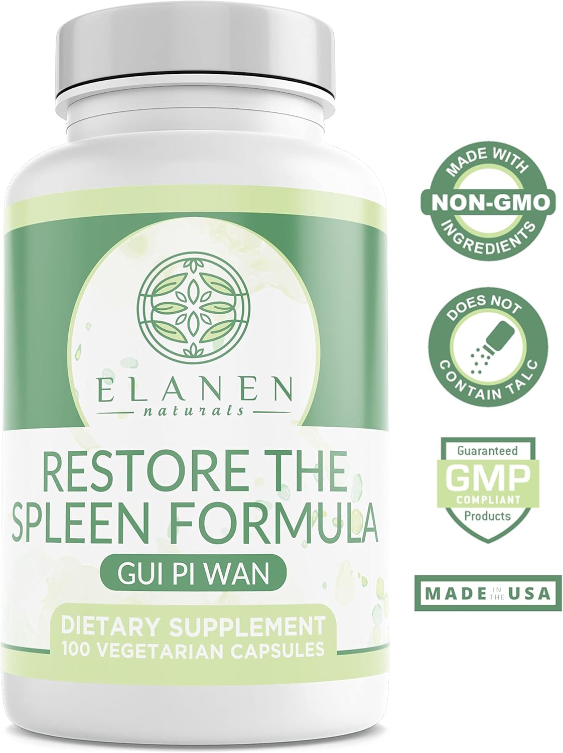 Elanen Naturals GUI Pi Wan Capsules - 3rd Party Tested, Spleen Nourishing Formula for Heart & Mind, 100 Veg Caps