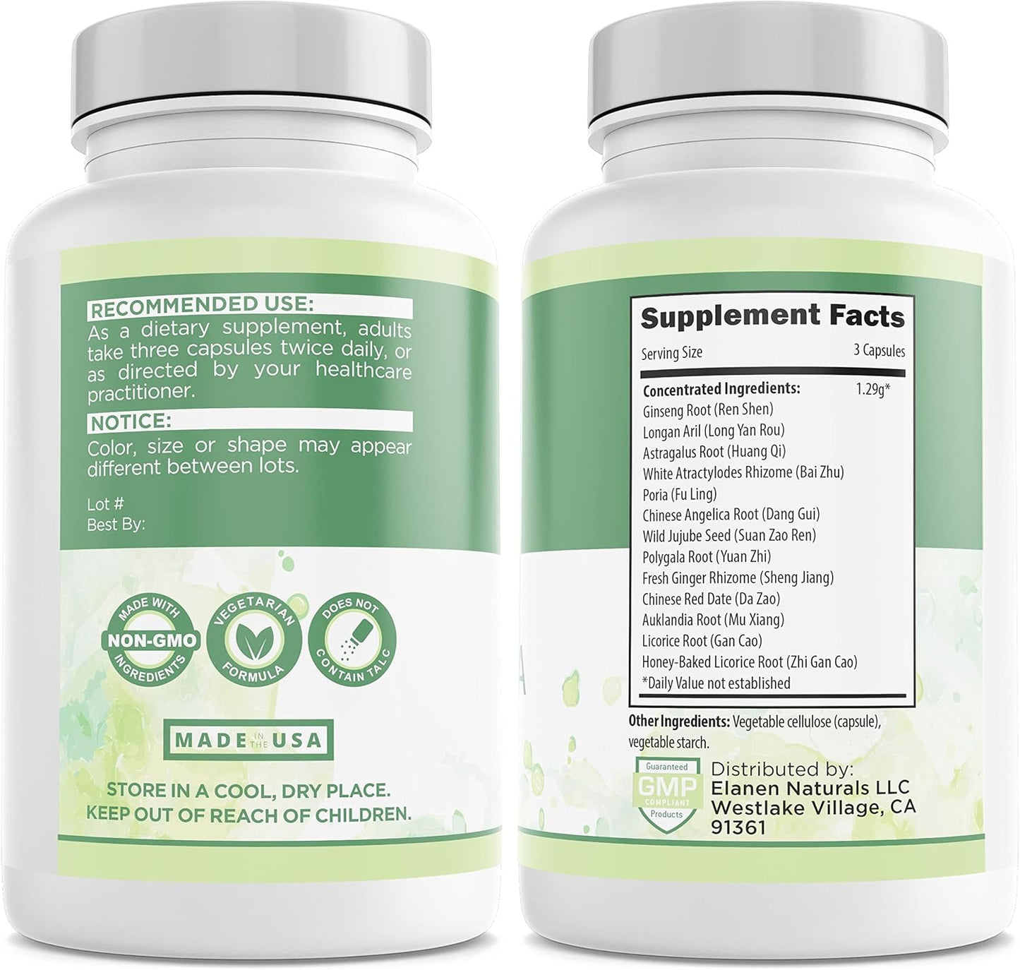 Elanen Naturals GUI Pi Wan Capsules - 3rd Party Tested, Spleen Nourishing Formula for Heart & Mind, 100 Veg Caps