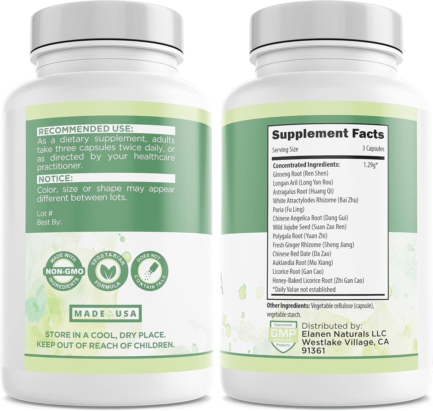 Elanen Naturals GUI Pi Wan Capsules - 3rd Party Tested, Spleen Nourishing Formula for Heart & Mind, 100 Veg Caps