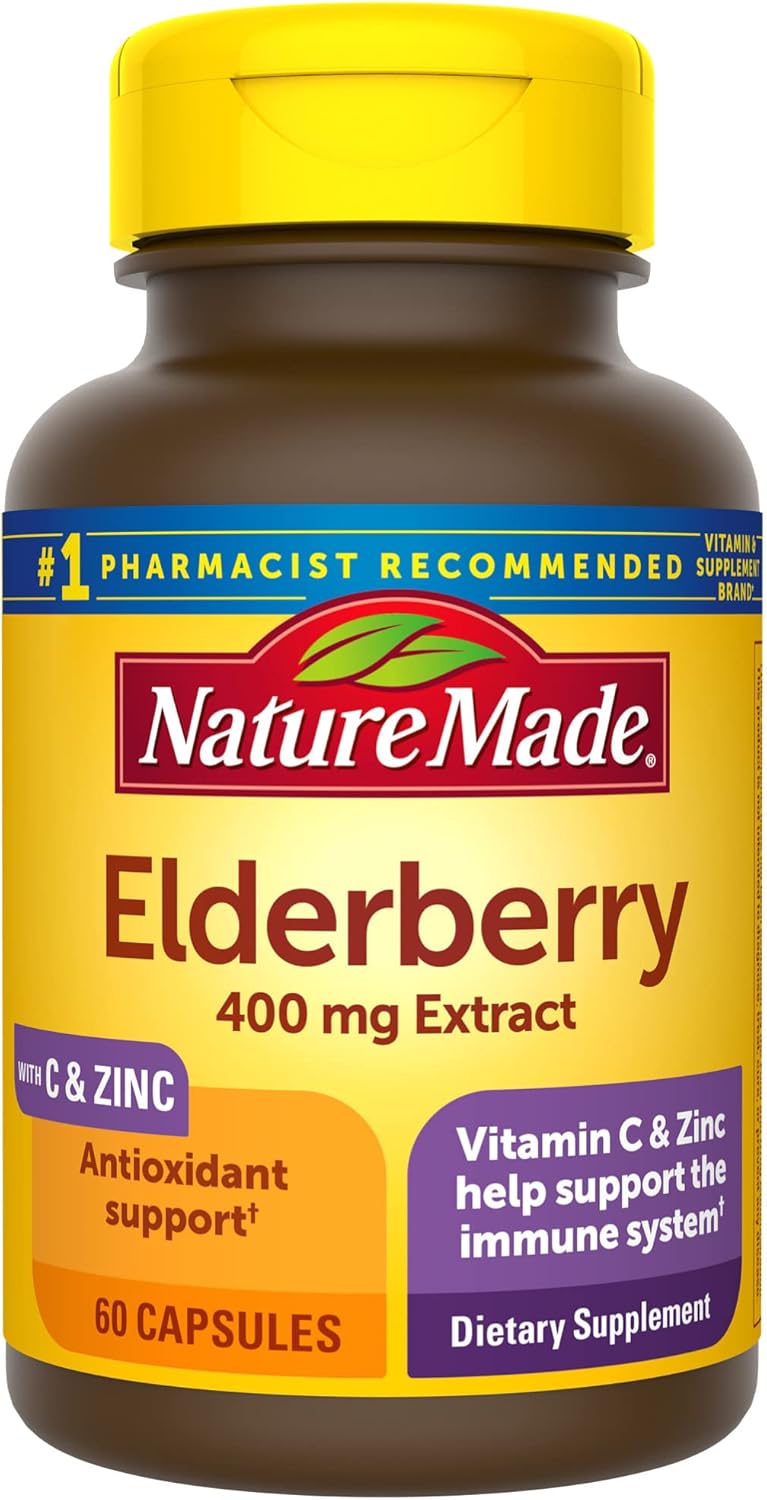 Elderberry 400mg Extract Capsules with Vitamin C and Zinc for Immune Support - 60 Day Supply