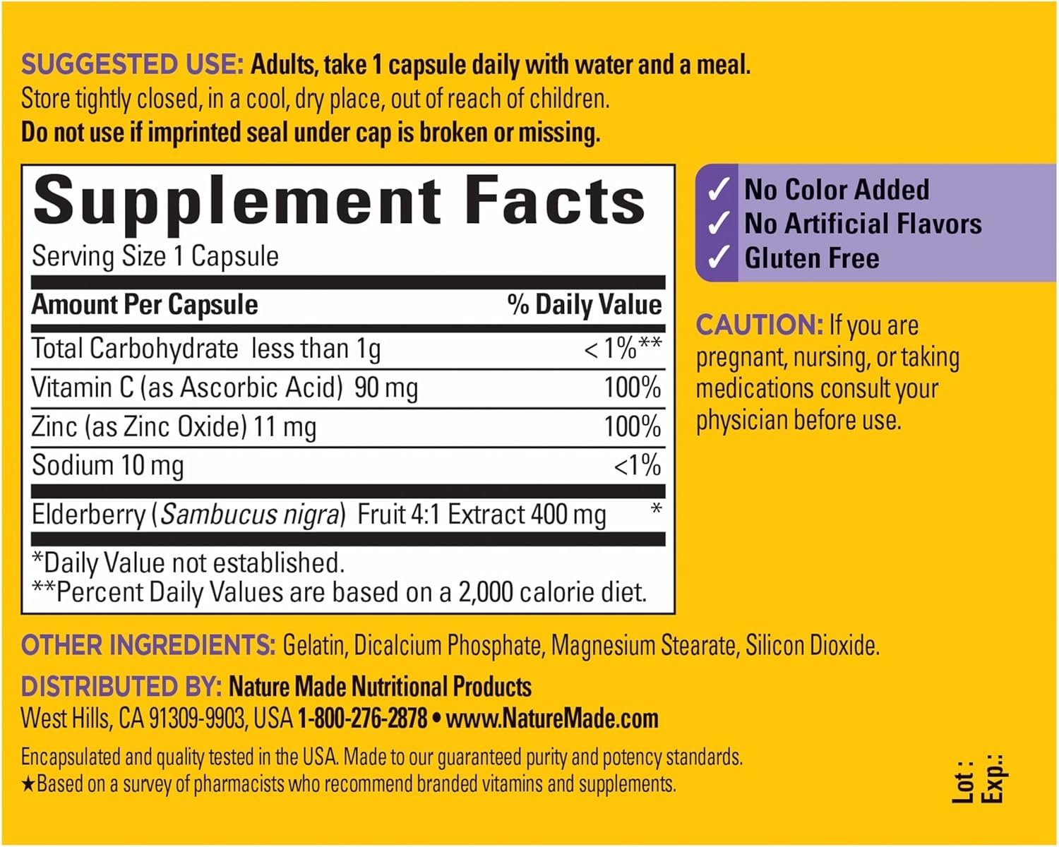 Elderberry 400mg Extract Capsules with Vitamin C and Zinc for Immune Support - 60 Day Supply