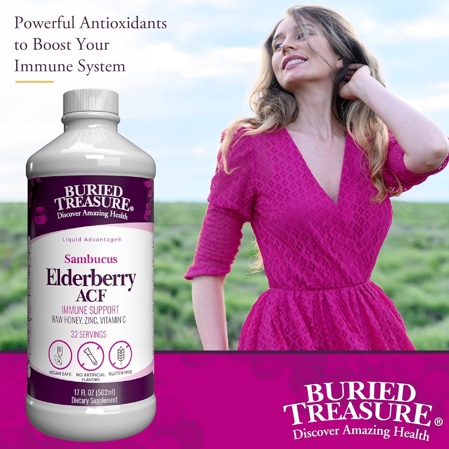 Elderberry ACF Liquid Immune Support with 4,000mg Sambucus Concentrate, Vitamin C & Raw Honey 16oz