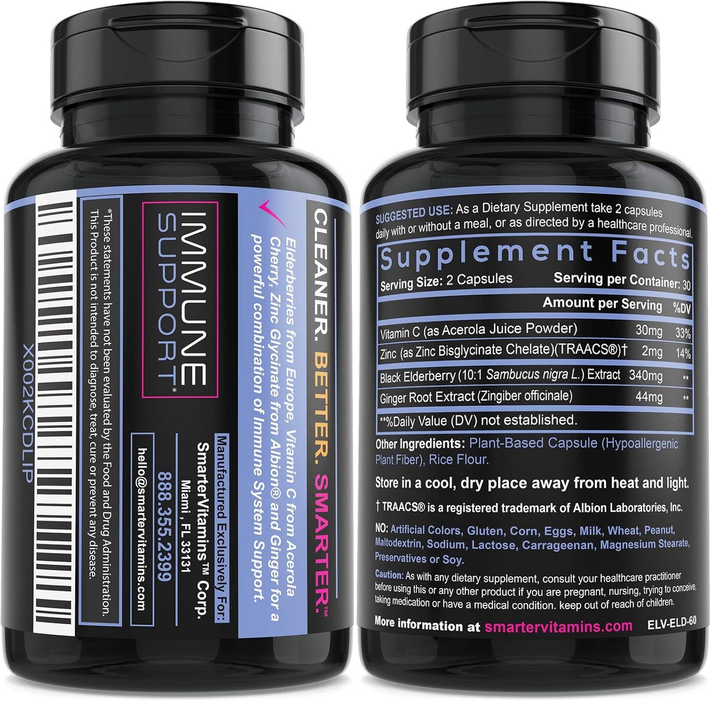 Elderberry Capsules with Vitamin C, Ginger, and Zinc - Antioxidant Herbal Supplement with Black Elder Berry Extract - 60 Vegan Pills