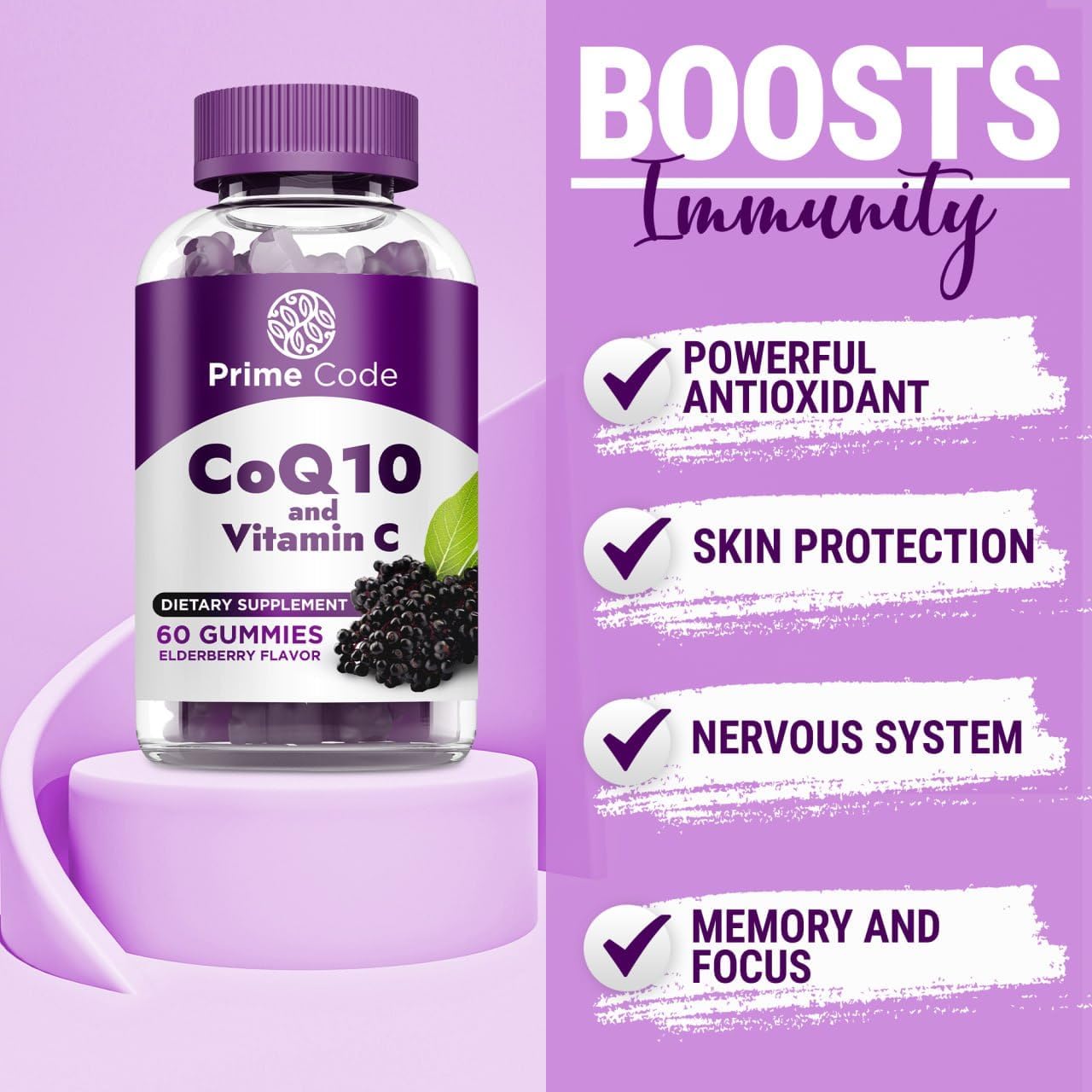 Elderberry CoQ10 Gummies with Vitamin C for Heart Health & Immune Support - Vegan, Non-GMO, Gluten-Free - Energy & Antioxidant Supplement