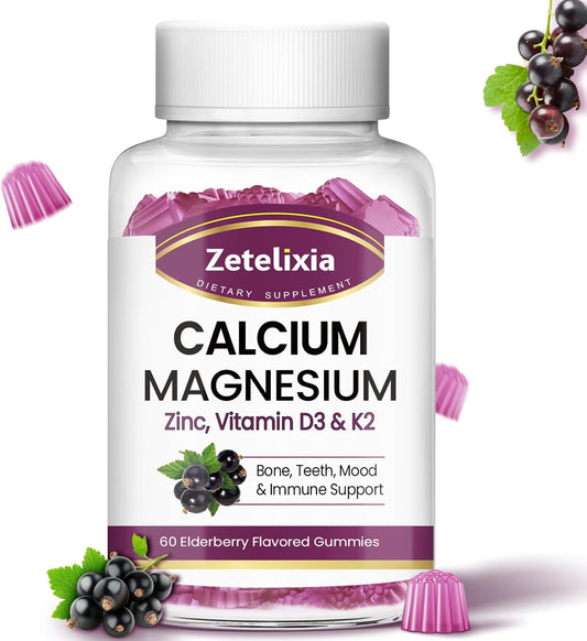 Elderberry Flavored Calcium Gummies with Vitamin D3 & K2 for Bones and Joints - 60 Count