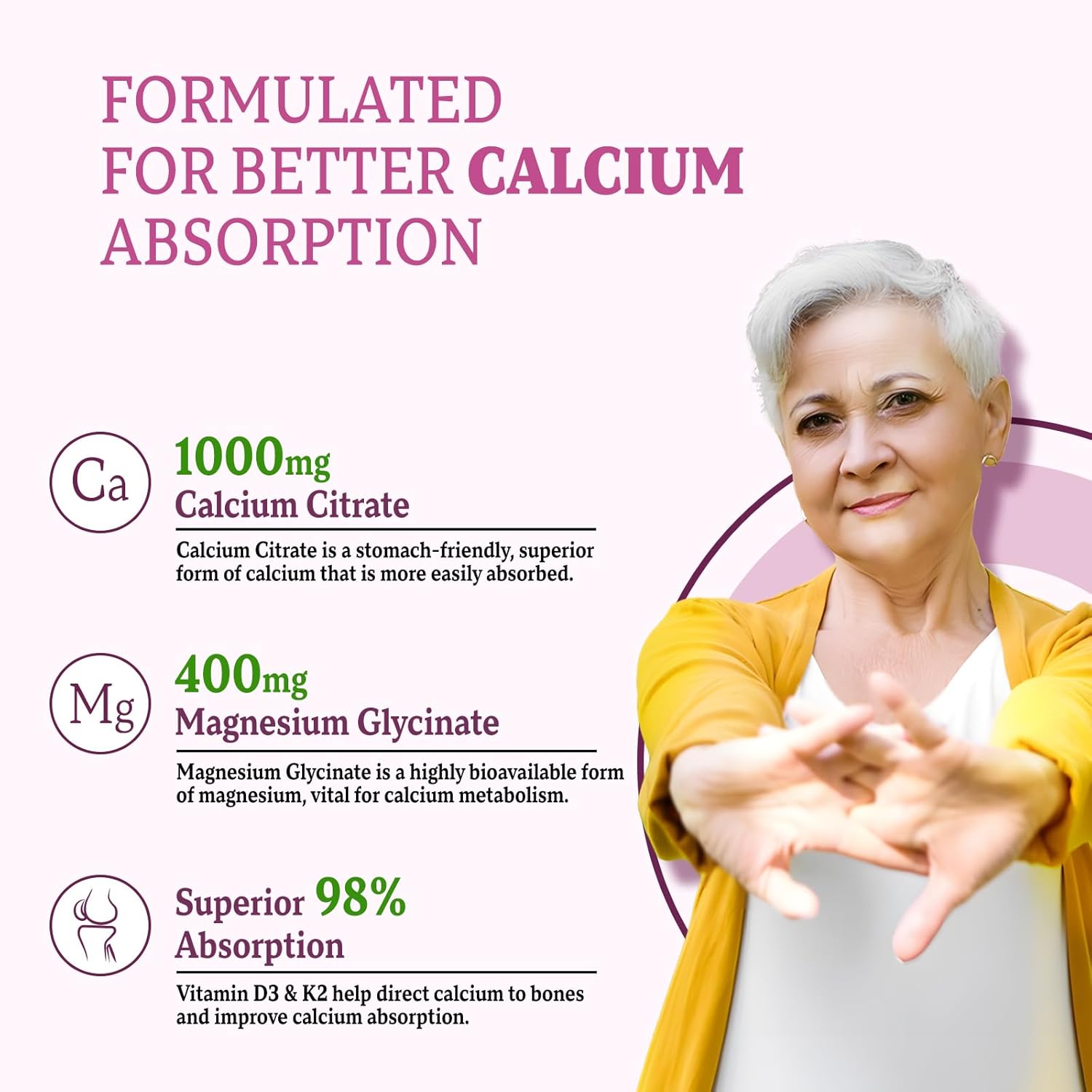 Elderberry Flavored Calcium Gummies with Vitamin D3 & K2 for Bones and Joints - 60 Count