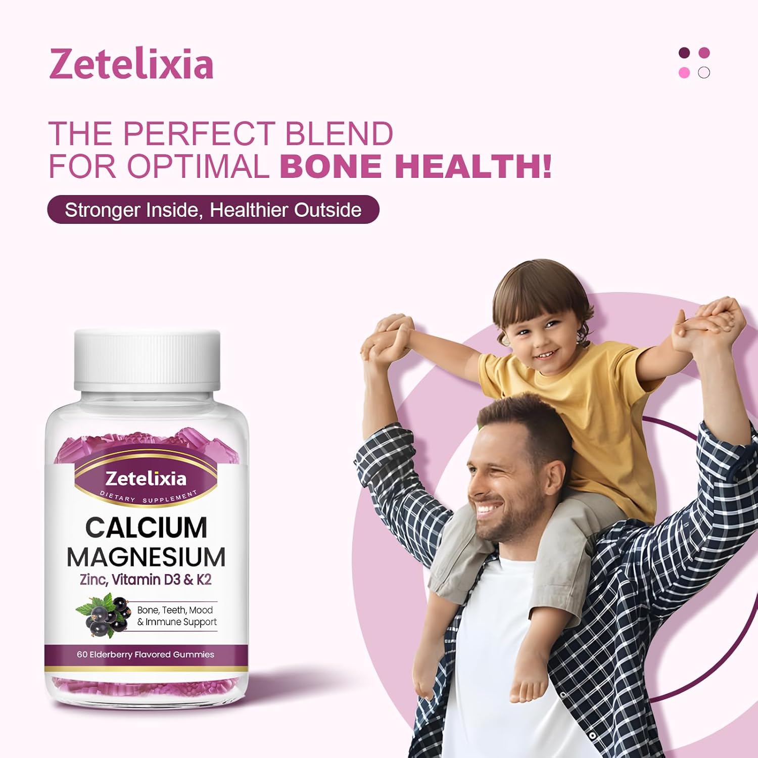 Elderberry Flavored Calcium Gummies with Vitamin D3 & K2 for Bones and Joints - 60 Count