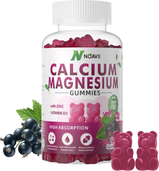 Elderberry Flavored Calcium Magnesium Zinc Gummies with Vitamin D3 and Ashwagandha - 90 Count - High Potency and Enhanced Absorption Formula