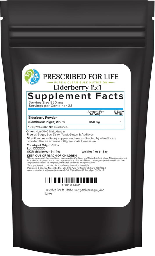 Elderberry Powder for Adults - High Vitamin C & Antioxidants, Vegan & Gluten Free - 4oz