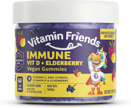 Elderberry & Vitamin C Vegan Gummies with Zinc, Vitamin D - Immune Support Supplement - 30 Day Supply