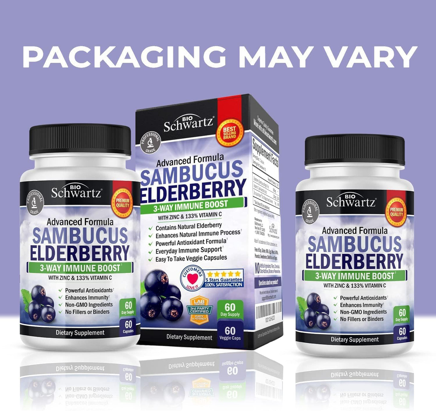 Elderberry with Zinc and Vitamin C Capsules for Immune Support - Natural Black Sambucus for Women and Men - 60 Ct Gluten-Free Supplement