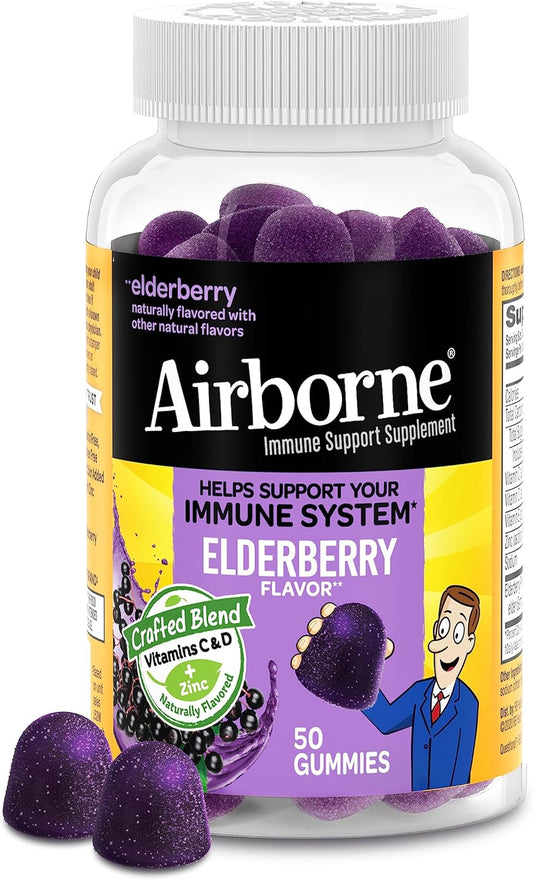 Elderberry + Zinc Immune Support Gummies for Adults - Vitamin C, D, E Antioxidants - 50 Count, Elderberry Flavor