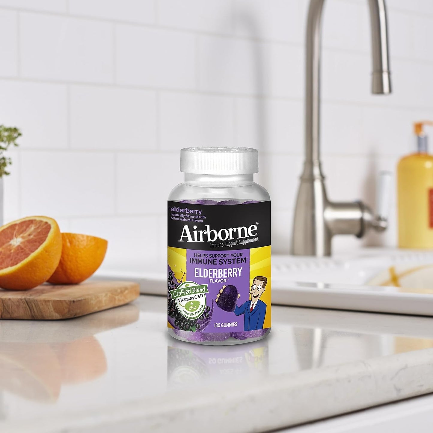 Elderberry + Zinc & Vitamin C Immune Support Gummies for Adults - 130 Gummies, Elderberry Flavor - Antioxidant Vitamins D & E