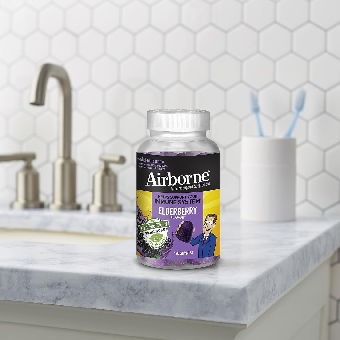 Elderberry + Zinc & Vitamin C Immune Support Gummies for Adults - 130 Gummies, Elderberry Flavor - Antioxidant Vitamins D & E