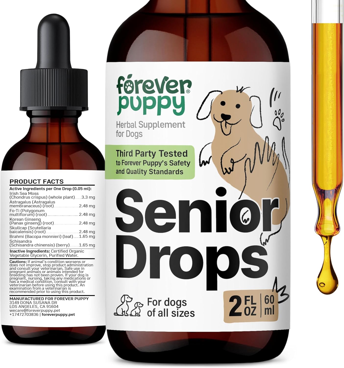 Elderly Dogs Immune & Brain Support Drops - Vitamins for Senior Pets - All Breeds & Sizes - 2 oz