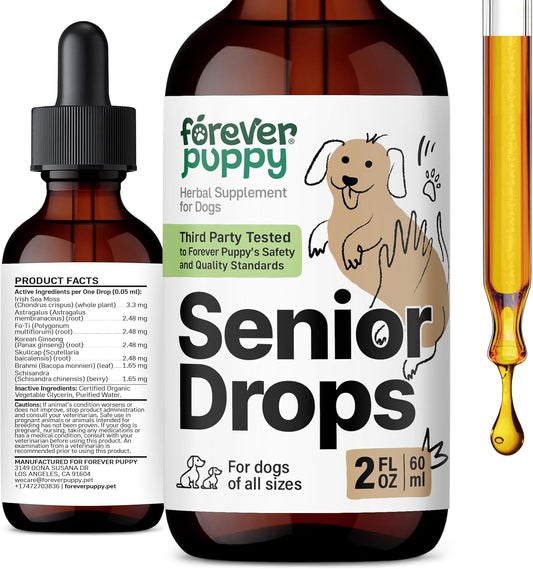 Elderly Dogs Immune & Brain Support Drops - Vitamins for Senior Pets - All Breeds & Sizes - 2 oz