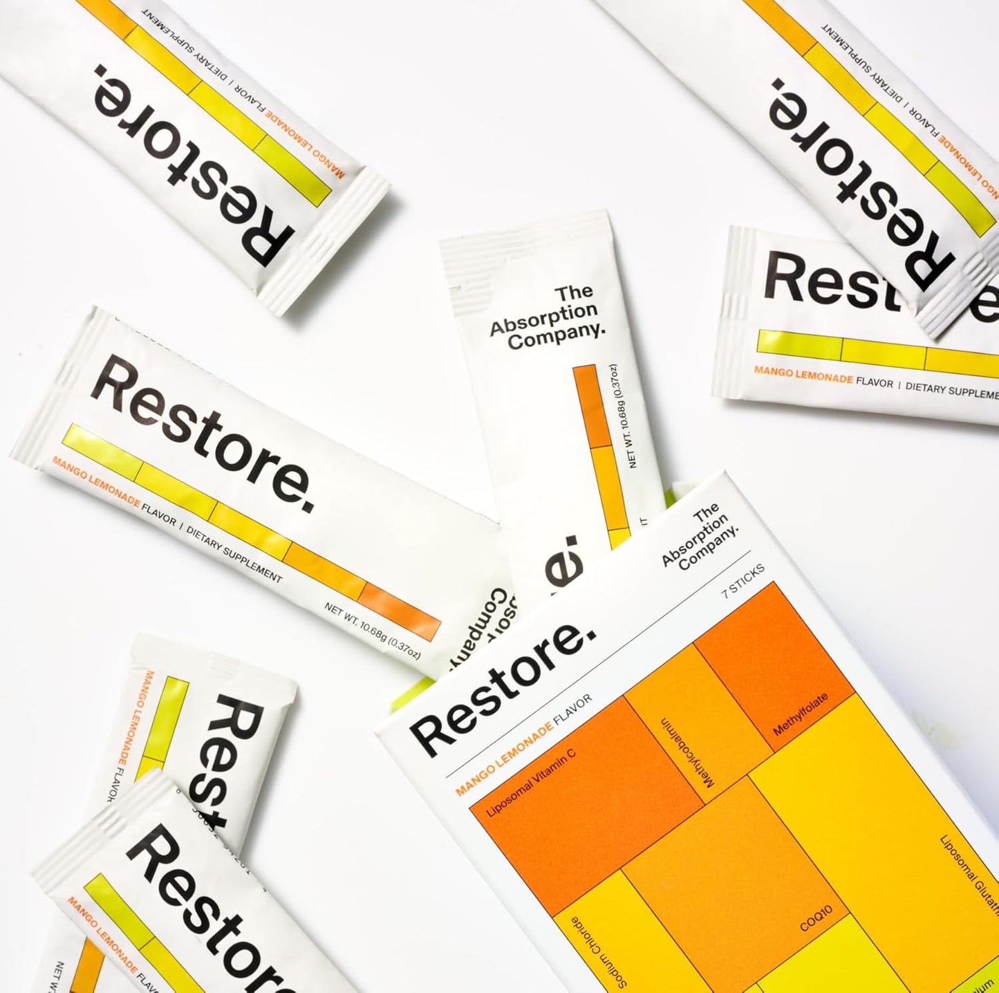 Electrolyte Powder Packets with Glutathione, Vitamin C & B Vitamins - Mango Lemonade Flavor - 28 Sticks - Workout Recovery & Hydration Drink Mix by The Absorption Company Restore