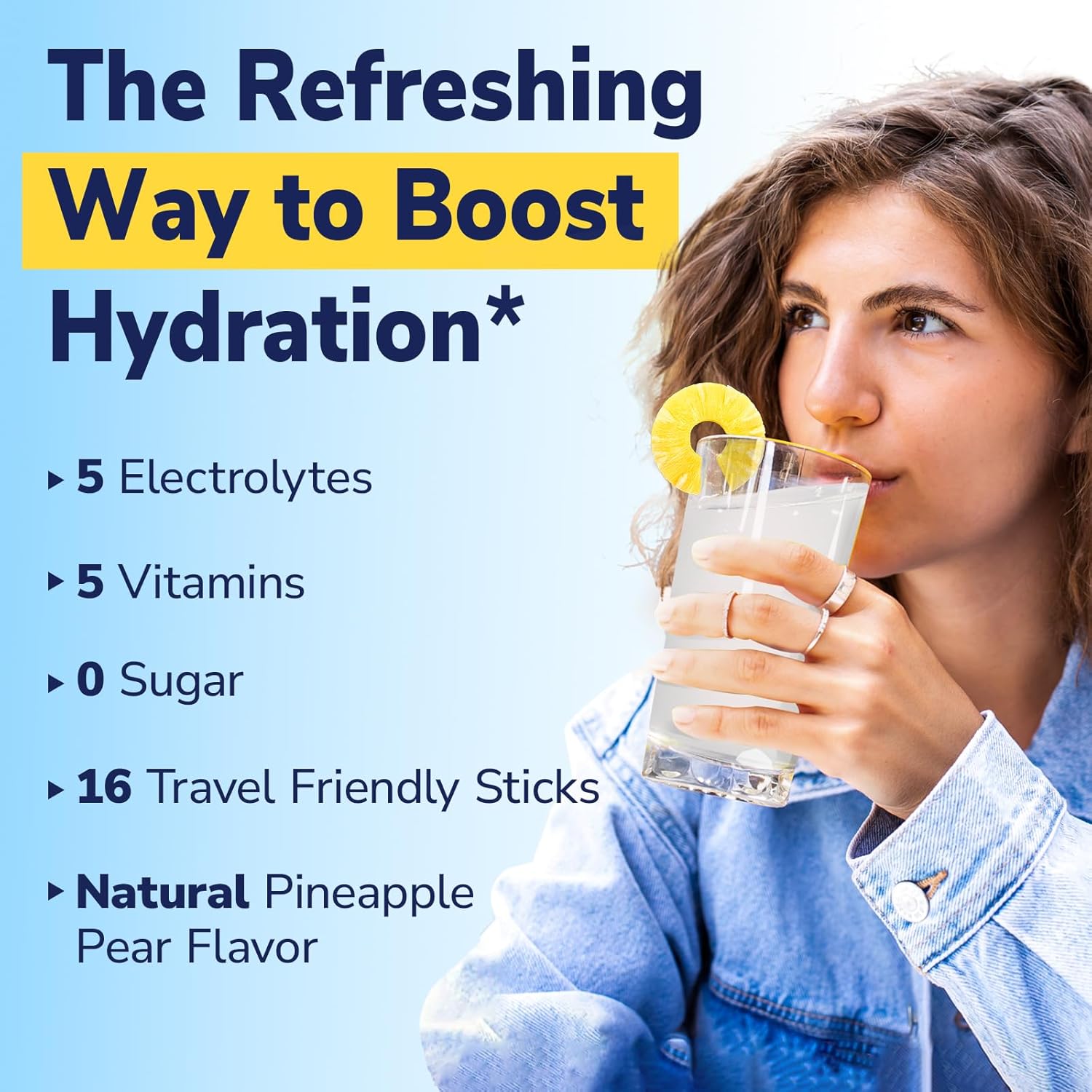 Electrolyte Powder Packets with Magnesium, Potassium, Sodium, Vitamin C for Rapid Hydration - Zero Sugar & Keto - Pineapple Pear Flavor - 16 Stick Packs