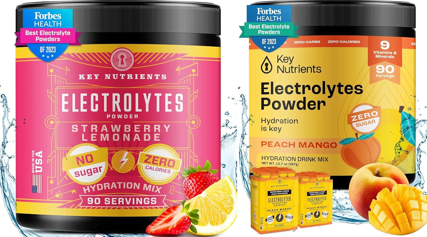 Electrolyte Power Duo: Tropical Peach Mango & Strawberry Lemonade - Hydration & Endurance, 180 Servings
