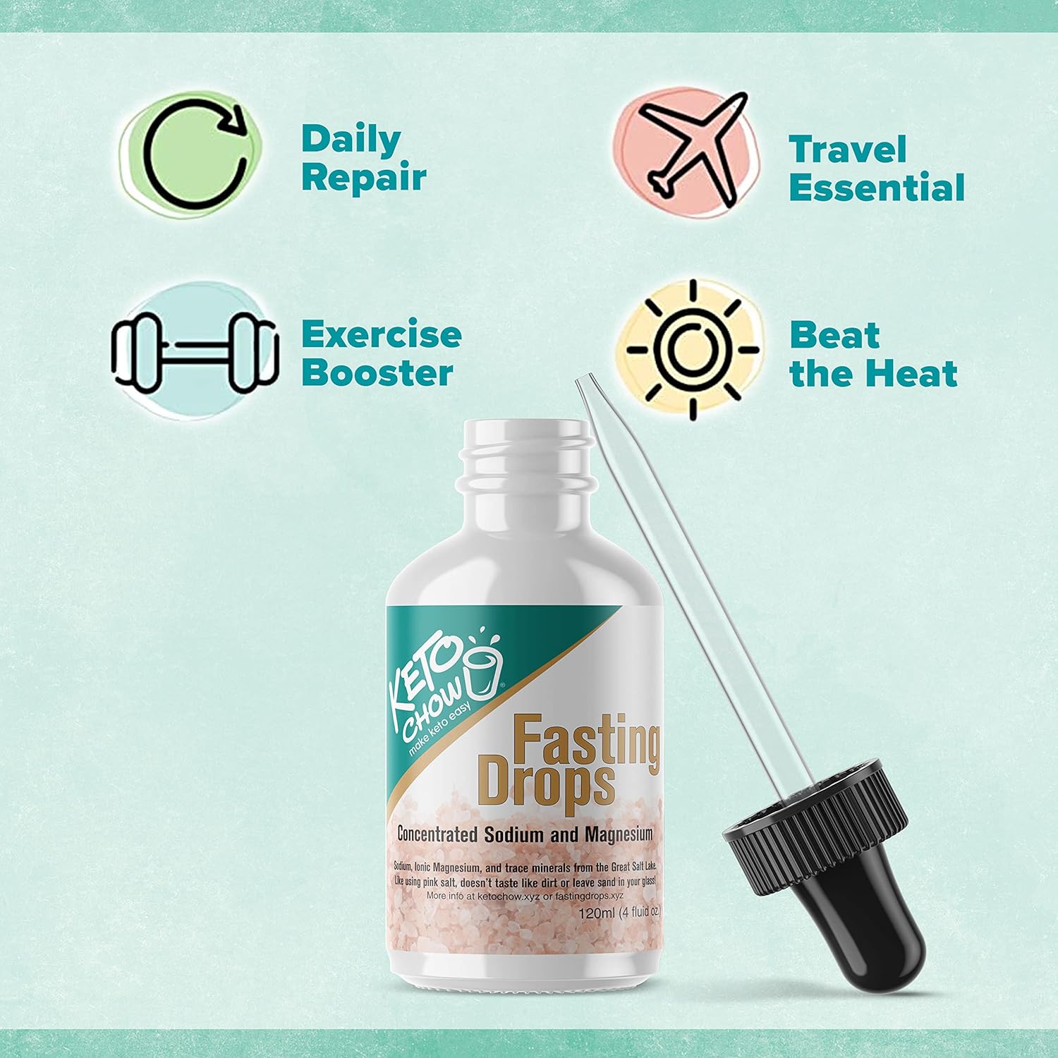 Electrolyte Replenisher for Intermittent Fasting | Keto Chow Fasting Drops | Sodium & Magnesium Supplement | 120ml Flask