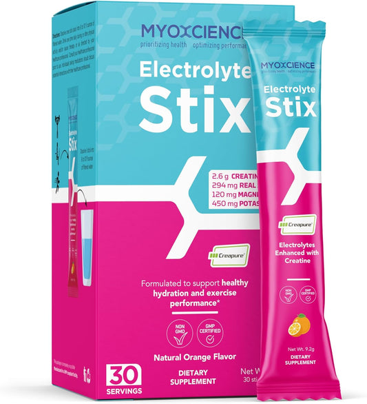 Electrolyte Stix with Creatine Powder for Exercise Recovery and Muscle Development - Orange Flavor (30 ct)