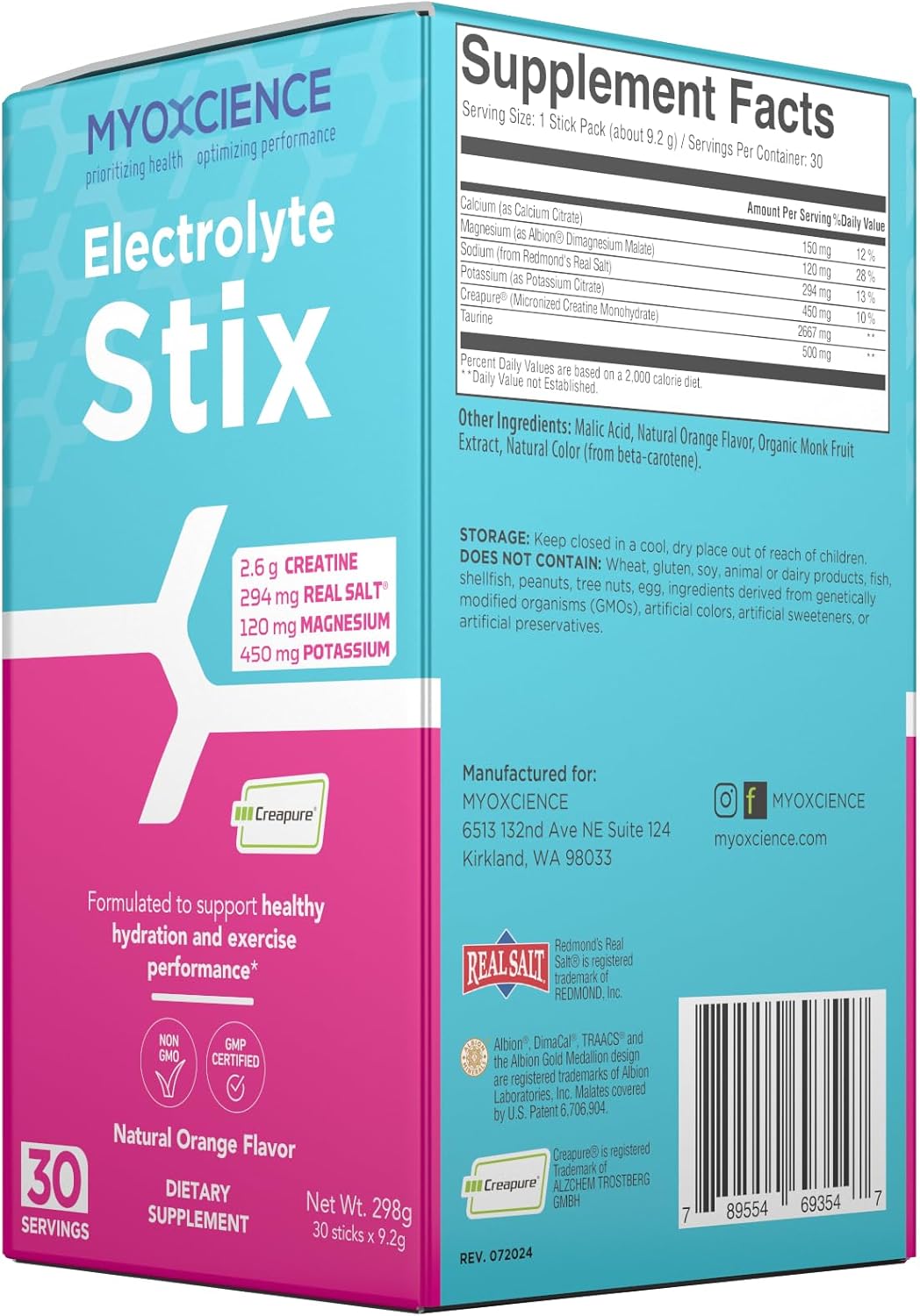 Electrolyte Stix with Creatine Powder for Exercise Recovery and Muscle Development - Orange Flavor (30 ct)